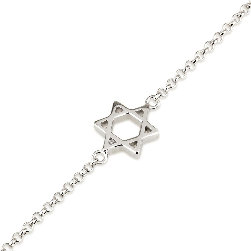 925 Sterling Silver Classic Star of David Bracelet – Rhodium Plated - 1