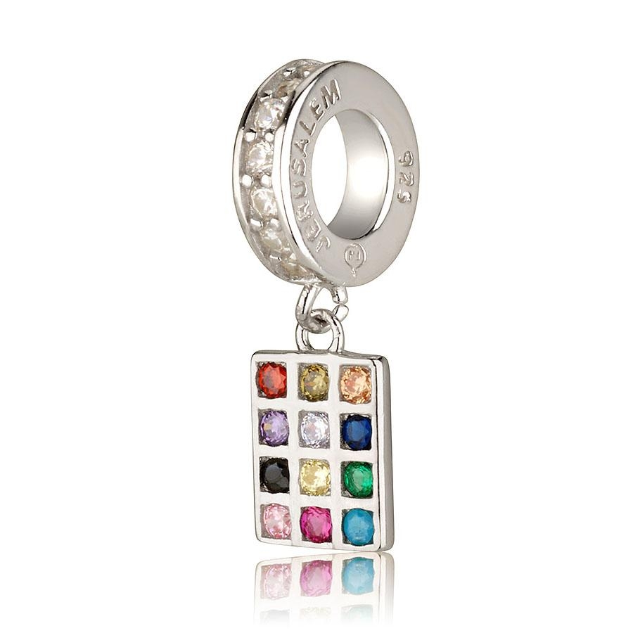 925 Sterling Silver Hoshen Twelve Tribes Pendant Charm with Multicolored Zircon Stones – Rhodium Plated - 1