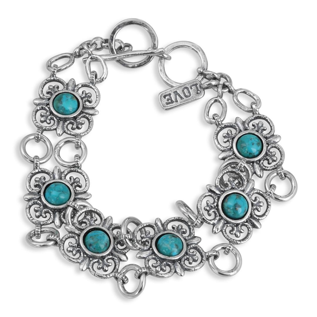 925 Sterling Silver Love Bracelet with Turquoise Stones - 1
