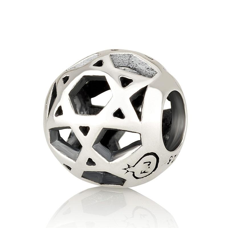 925 Sterling Silver Round Star of David Bead Charm – Rhodium Plated - 1