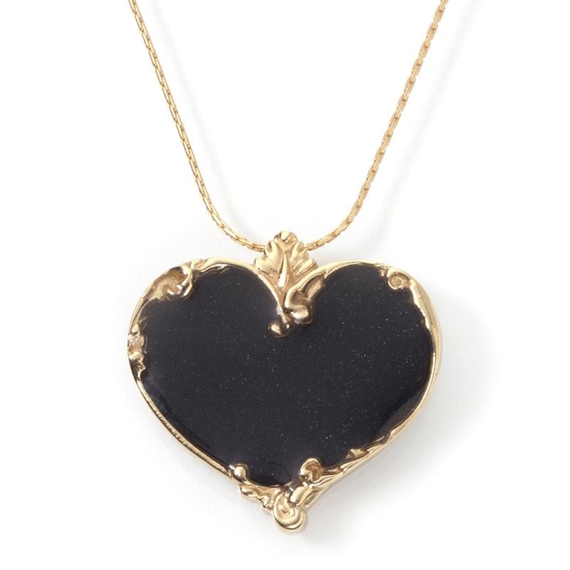 Adina Plastelina Filigree Gold Plated Heart Necklace - Black (Large) - 1