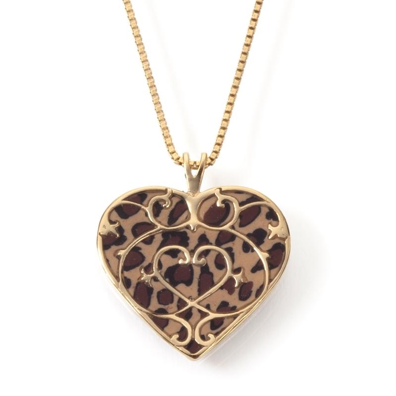 Adina Plastelina Filigree Gold Plated Silver Heart Necklace (Leopard) - 1