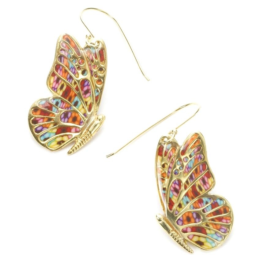 Adina Plastelina Gold Plated Butterfly Earrings - Millefiori - 1