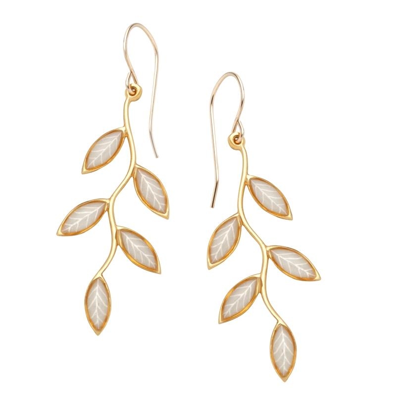 Adina Plastelina Gold Plated Olive Branch Earrings - Mother of Pearl - 1