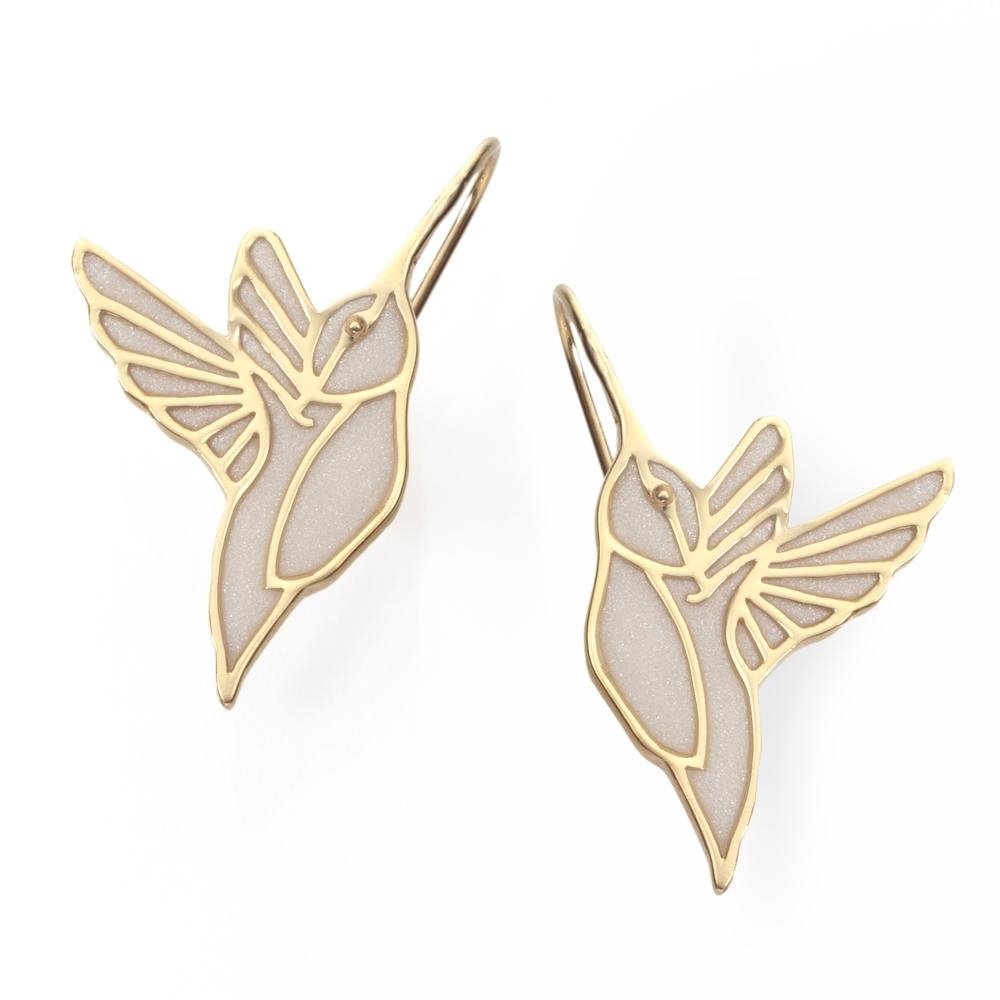 Adina Plastelina Hummingbird Gold Plated Earrings - Mother of Pearl - 1