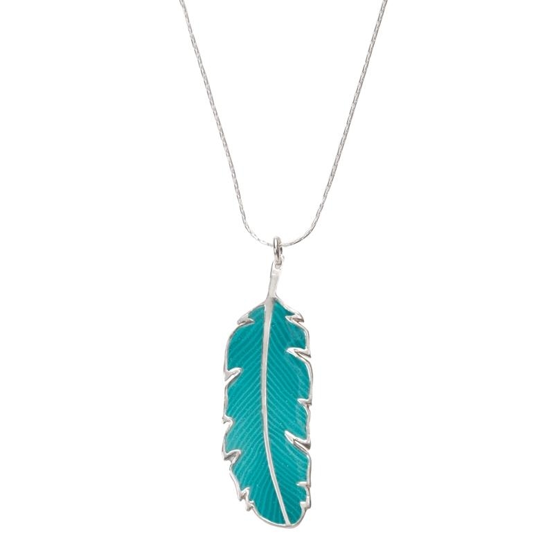 Adina Plastelina Little Feather Silver Necklace - Turquoise - 1