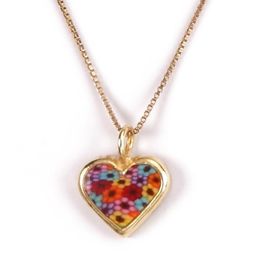 Adina Plastelina Little Gold Plated Silver Heart Necklace - Millefiori - 1