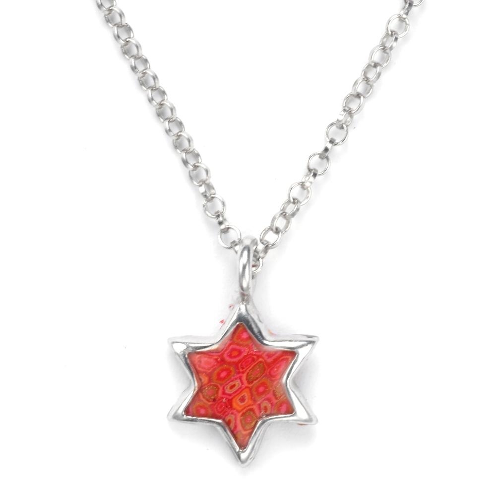 Adina Plastelina Little Silver Star of David Necklace - Coral - 1