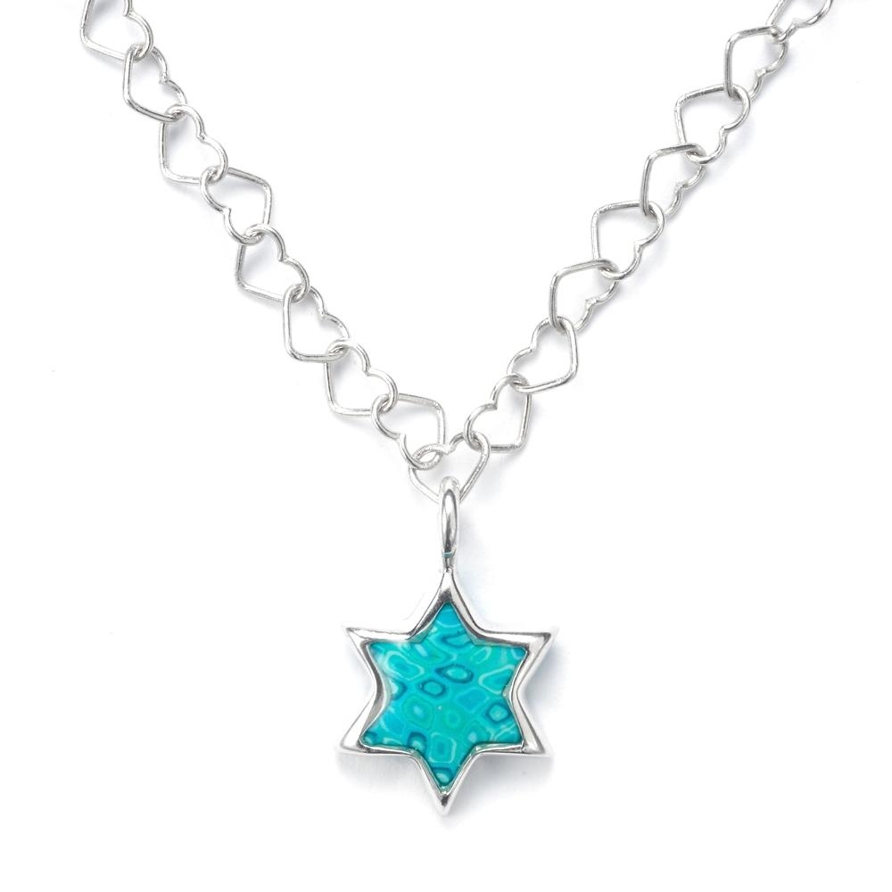 Adina Plastelina Little Silver Star of David Necklace - Turquoise - 1