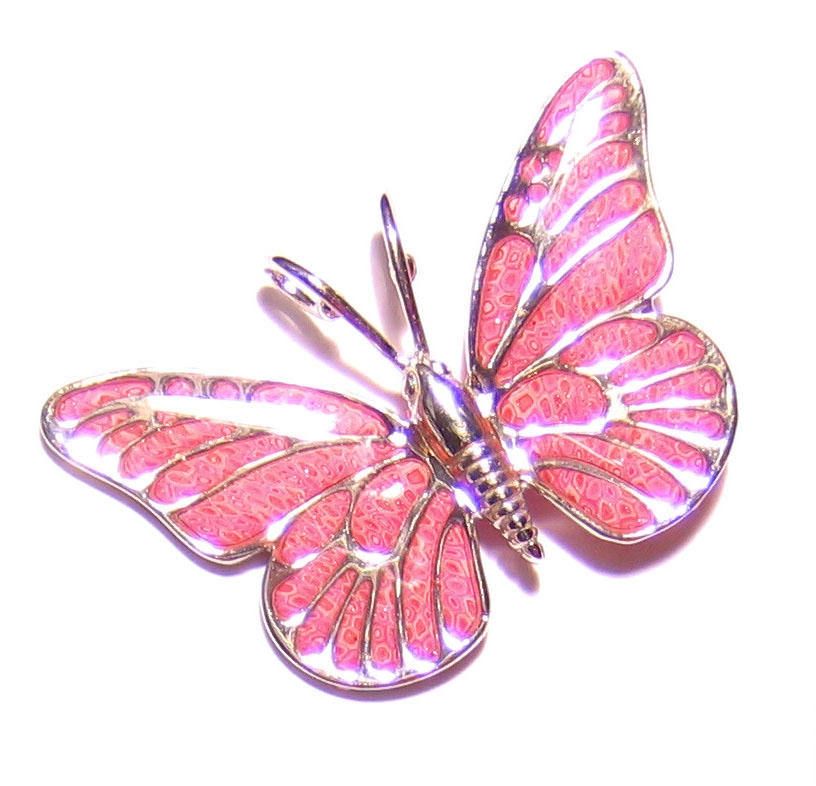  Adina Plastelina Silver Butterfly Necklace - Pink - 1