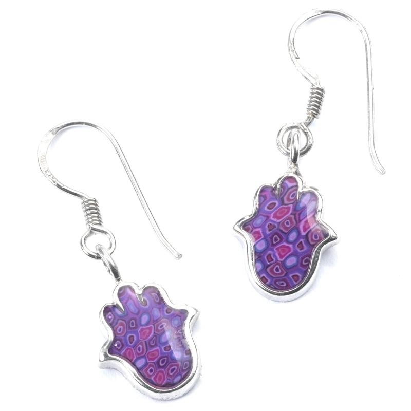  Adina Plastelina Silver Hamsa Earrings - Purple - 1