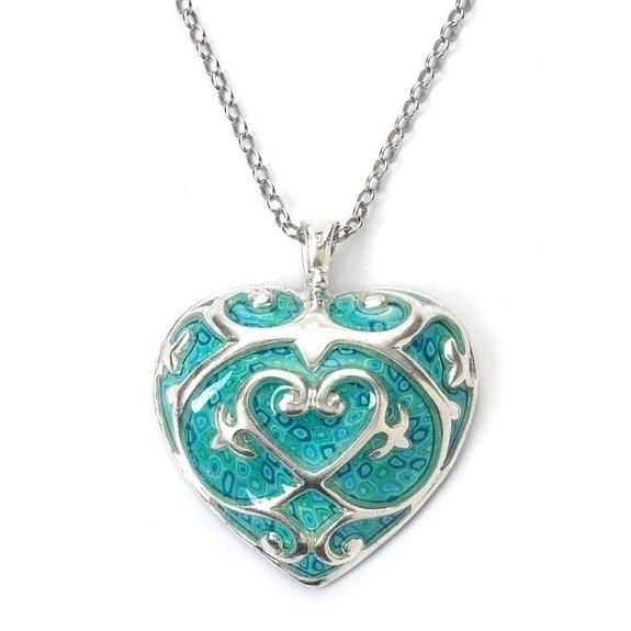  Adina Plastelina Silver Heart Necklace - Turquoise - 1