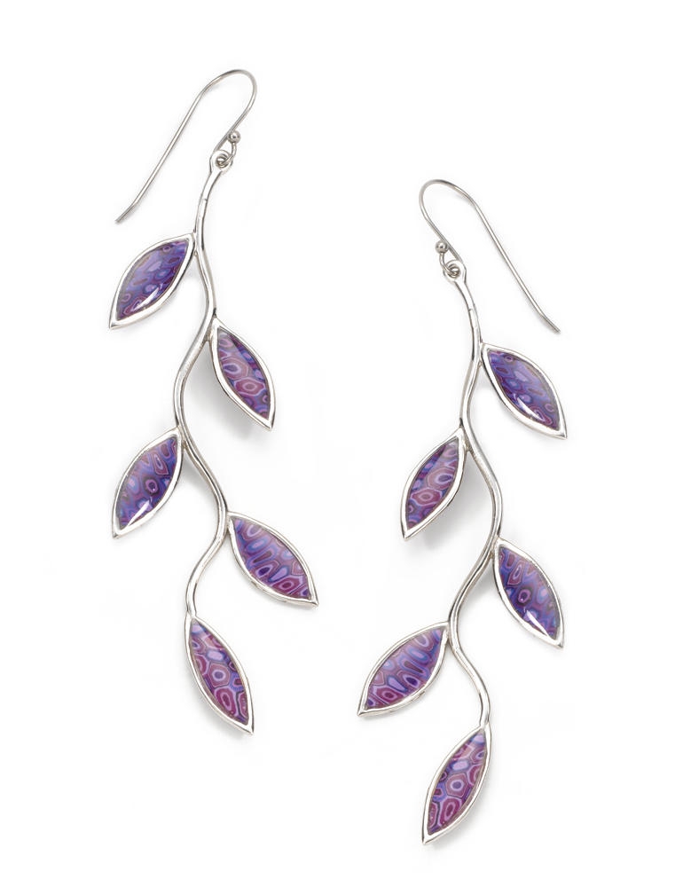 Adina Plastelina Silver Olive Branch Earrings - Purple - 1