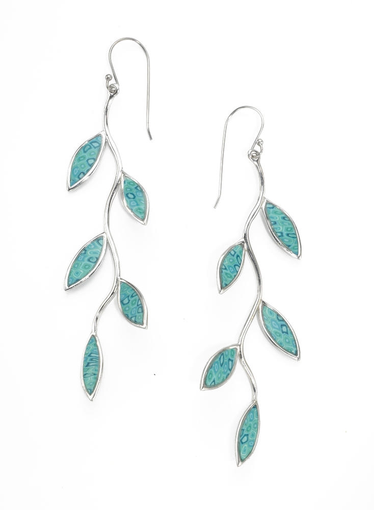 Adina Plastelina Silver Olive Branch Earrings - Turquoise (Large) - 1