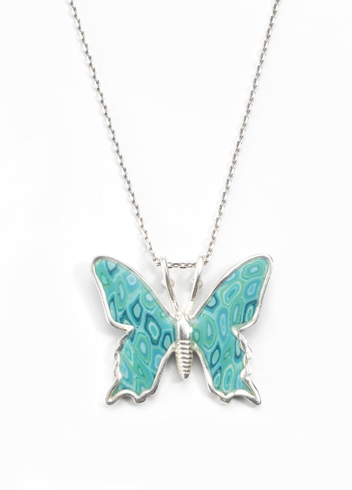  Adina Plastelina Silver Small Butterfly Necklace - Turquoise - 1