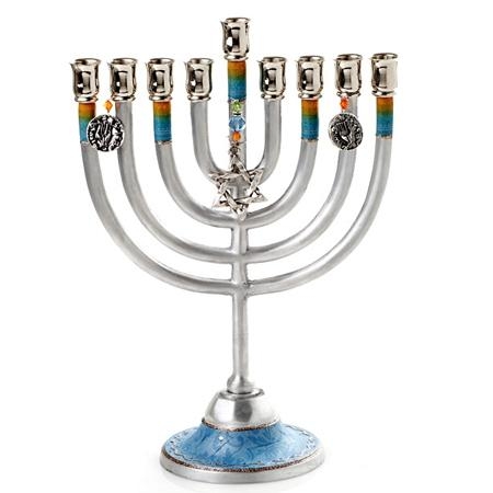 Aluminum Hanukkah Menorah with Star of David (Blue). Lily Art - 4