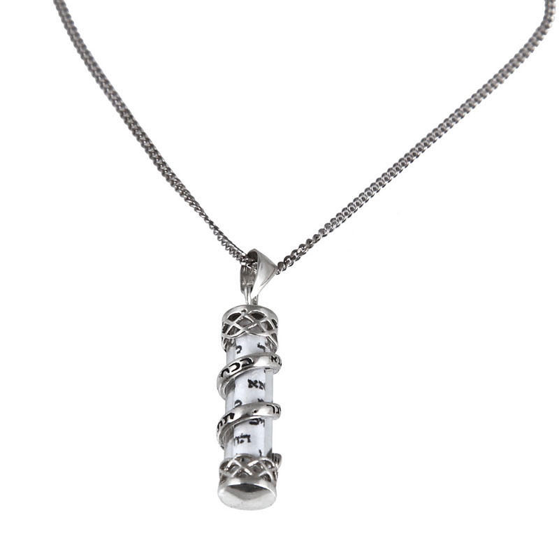 Ana Bekoach: Silver and Glass Mezuzah Necklace with Scroll - 1