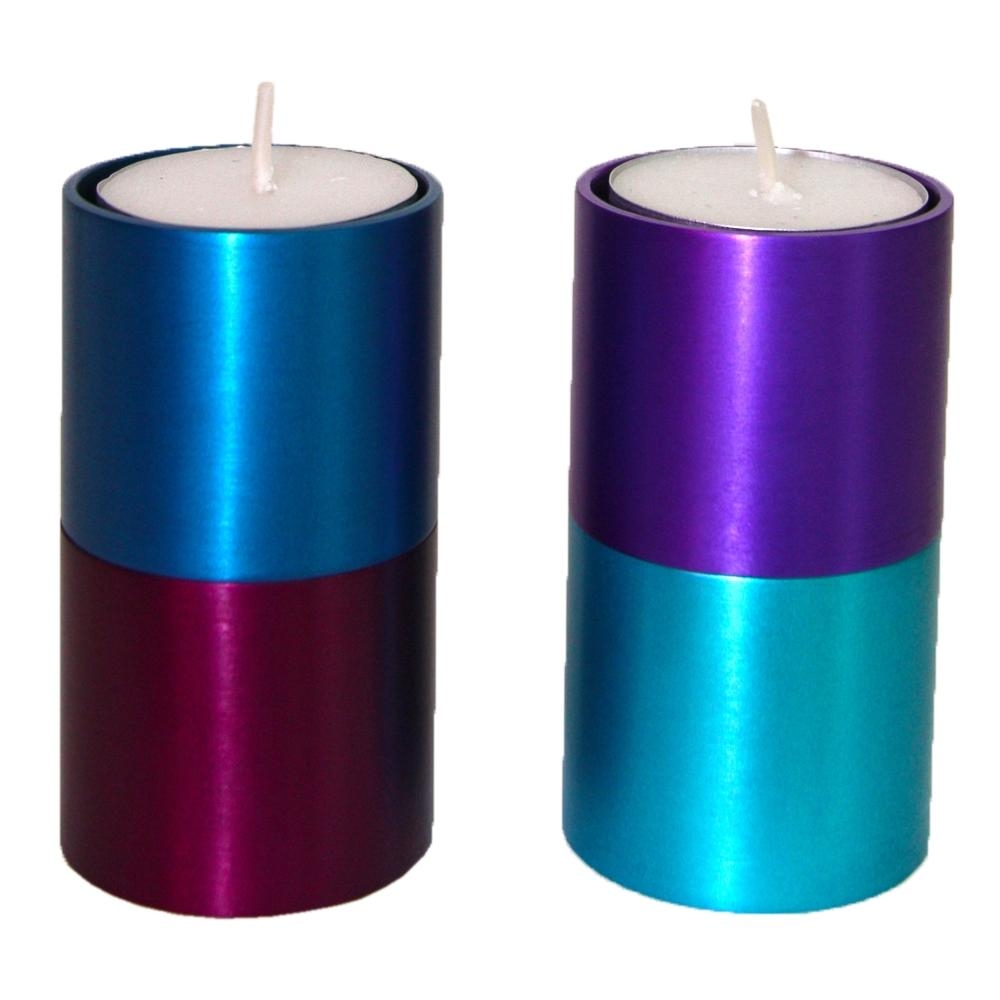 Anodized Aluminum Duet Purple Candlesticks. Caesarea Arts - 1