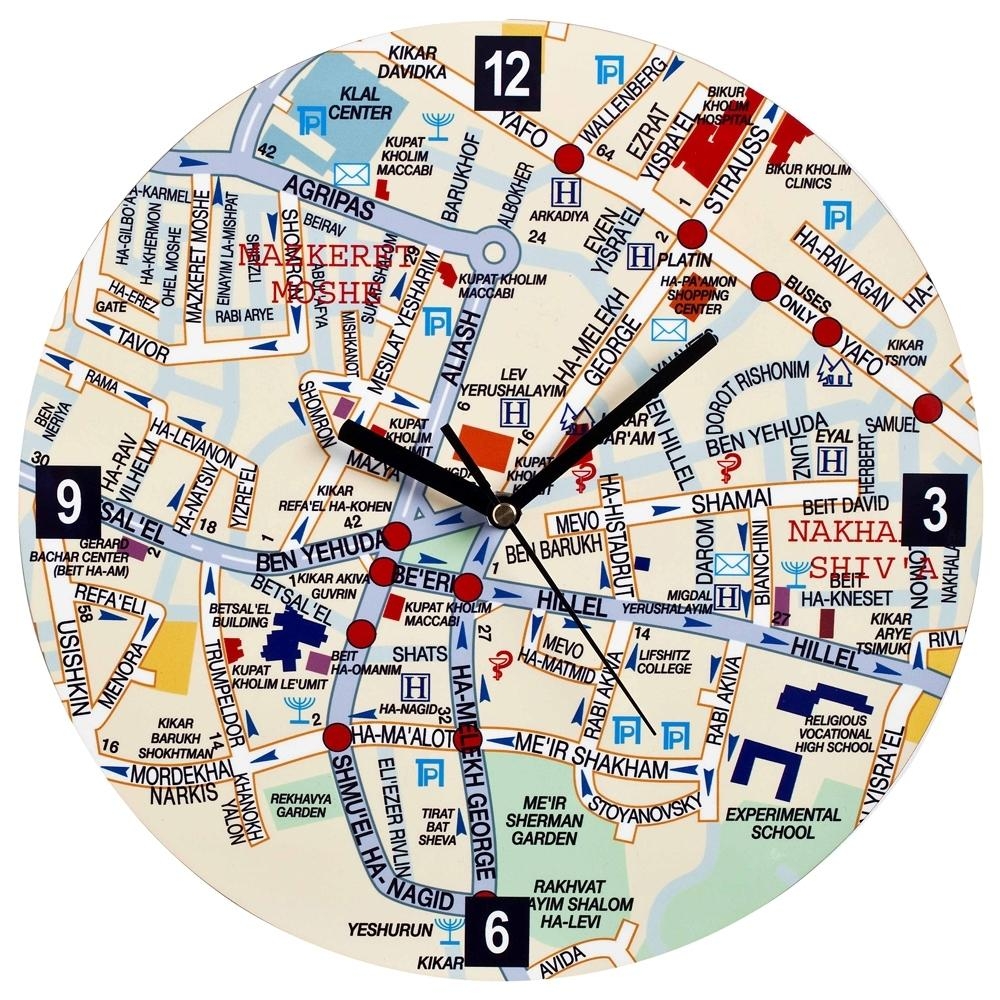 Artori Design Jerusalem Map Wall Clock - English - 1