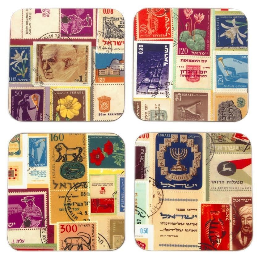 Barbara Shaw Coaster Set - Israeli Stamps - 1