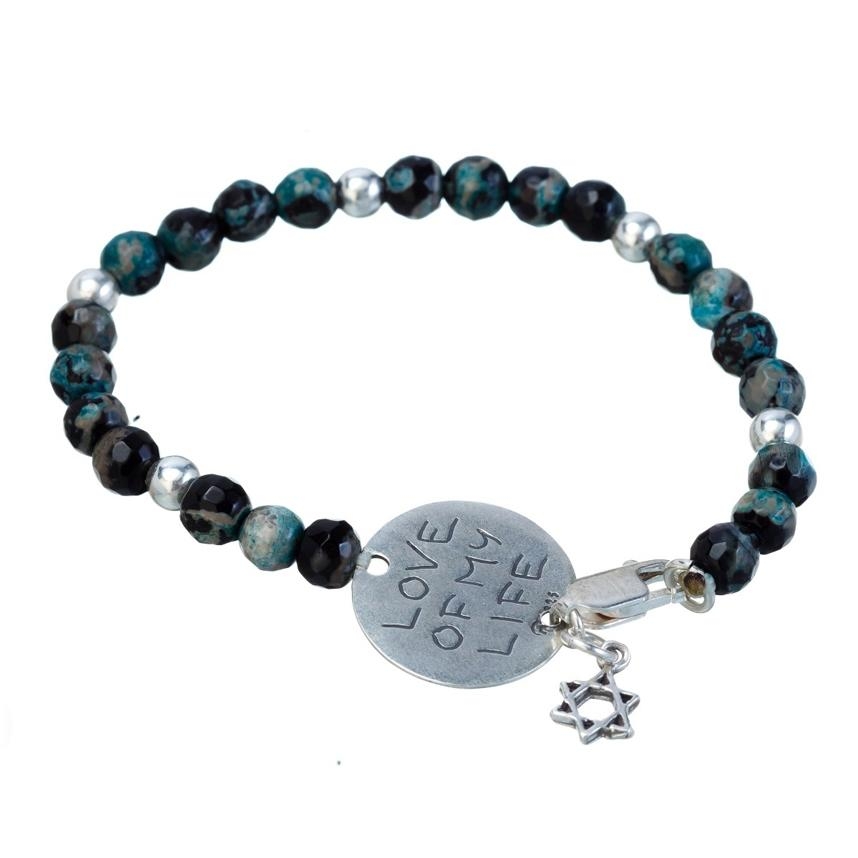 Black and Turquoise Agate Double Sided Bracelet - Priestly Blessing / Love of My Life - 1