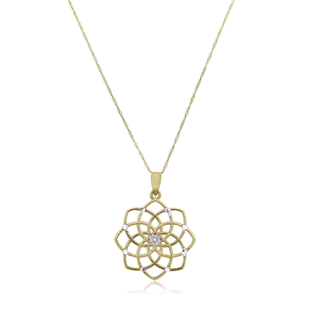 Celtic Knot (Flower): 14K Gold Pendant with Diamond - 1