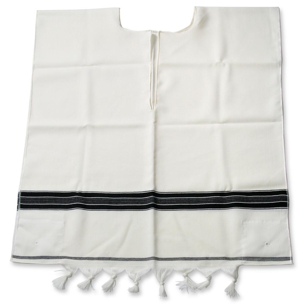 Classic Wool Tallit Katan with Tzitzit - Black Stripe - 1