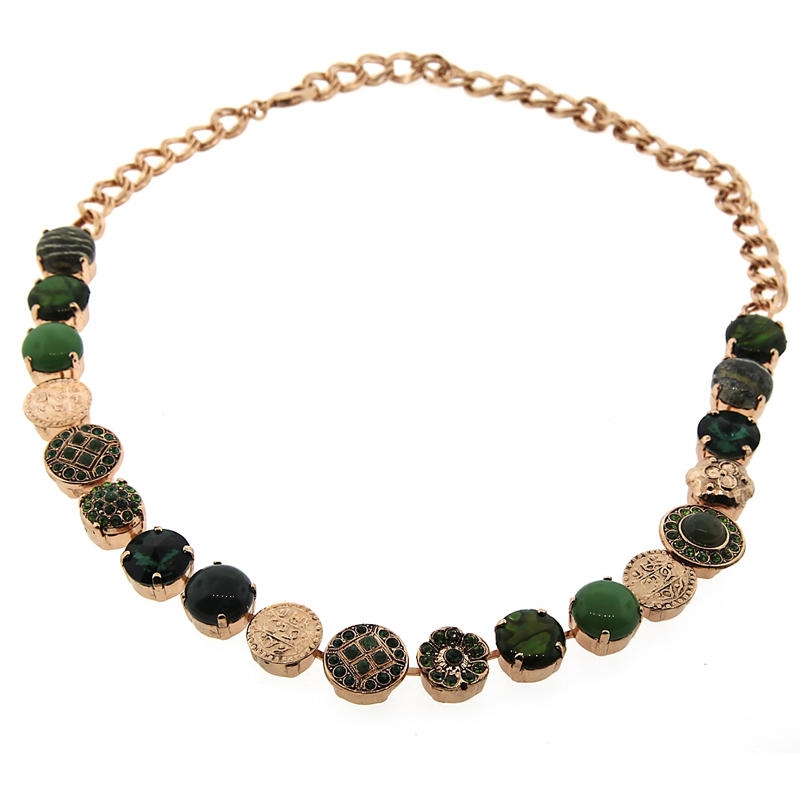 Deep Forest: Gold Plated Necklace with Gems (Buttons and Coins) by AMARO - 1