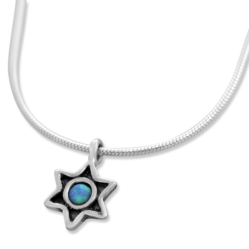 Delicate Necklace with Opal and Silver Star of David Pendant - 1