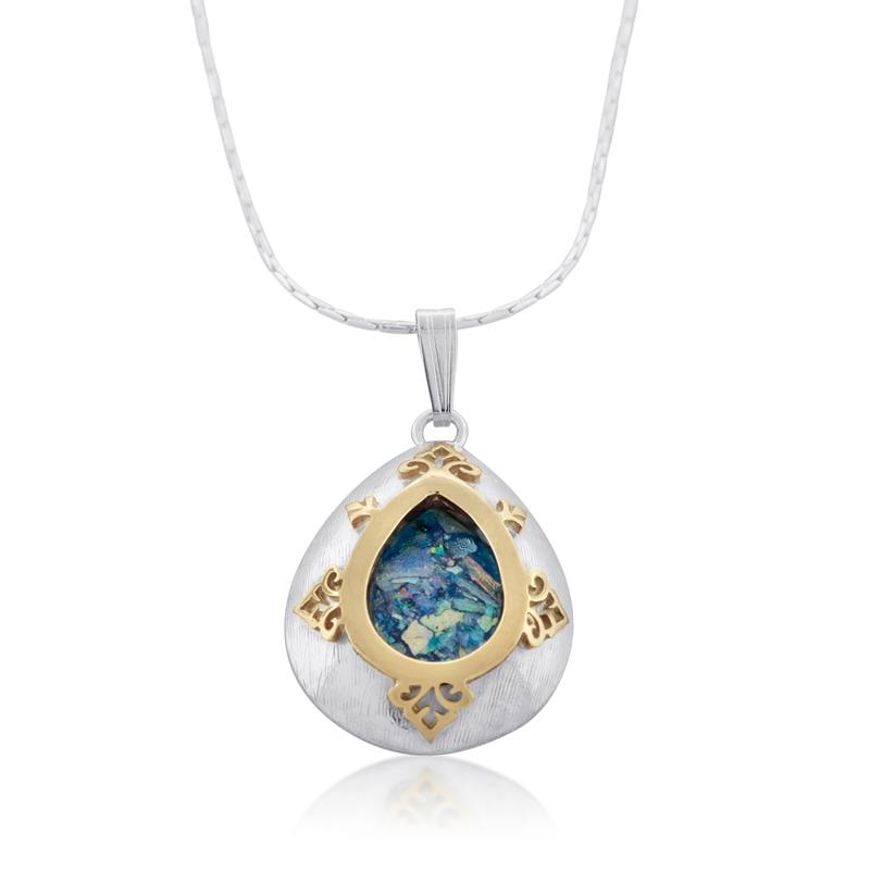 Deluxe Roman Glass, Silver and Gold Necklace - 2