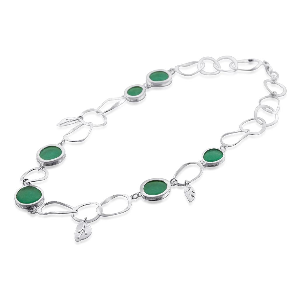  Deluxe Roman Glass and Sterling Silver Necklace - Leaves - 2