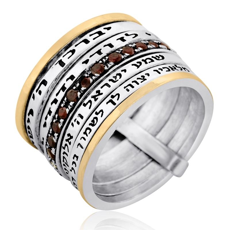  Deluxe Spinning 9K Yellow Gold and Silver Ring with Red Cubic Zirconia and Classic Verses - 1