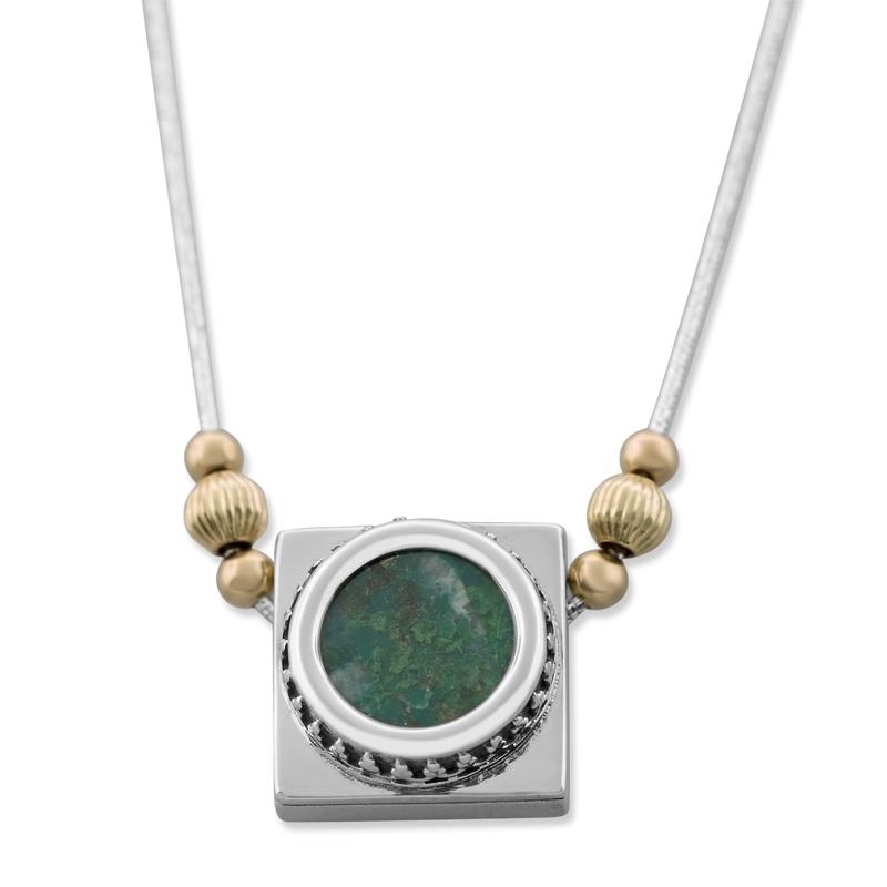Deluxe Sterling Silver Square Necklace with Circle Eilat Stone Center - 2