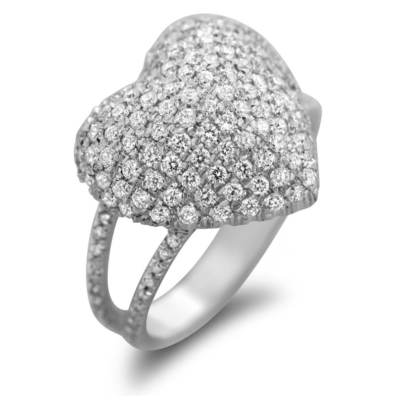 Deluxe White Gold Heart Ring with Diamonds - 2