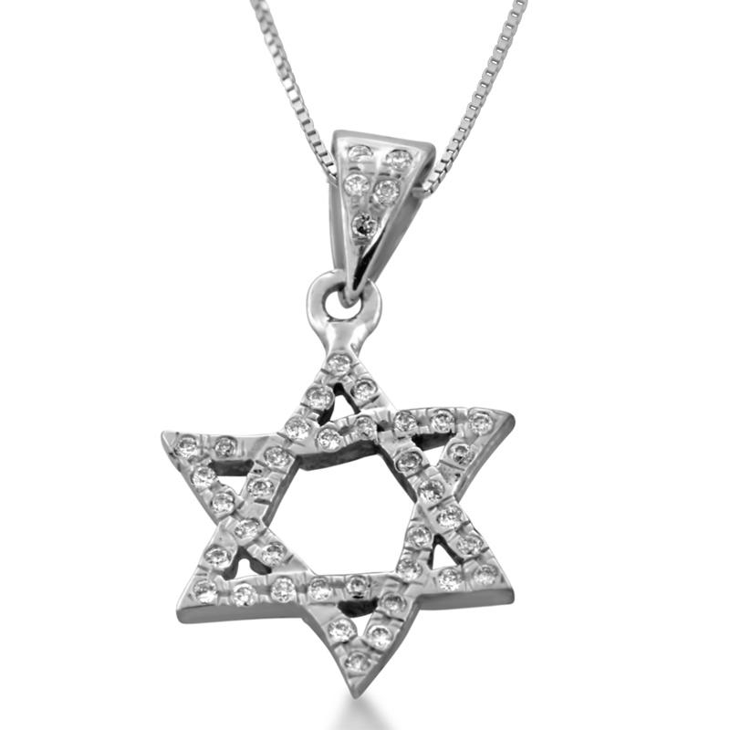 Deluxe White Gold and Diamonds Star of David Necklace - 2