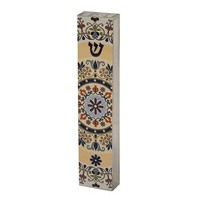 Dorit Judaica Acrylic Mezuzah Case with Aluminum Front - Flower Circles - 1