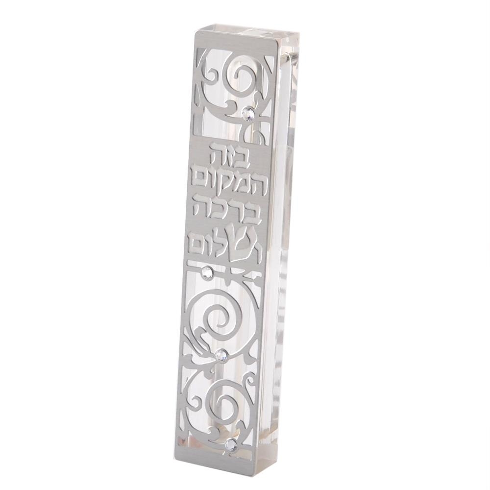 Dorit Judaica Acrylic Mezuzah Case with Steel and Swarovski Crystals - Blessing for the Home - 1