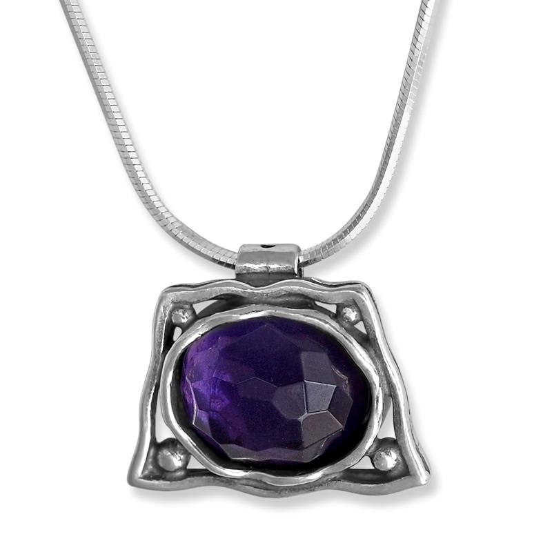  Elegant Sterling Silver Amethyst Trapezoid Necklace - 1