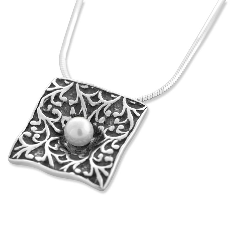  Elegant Sterling Silver Square Pearl Necklace - 1