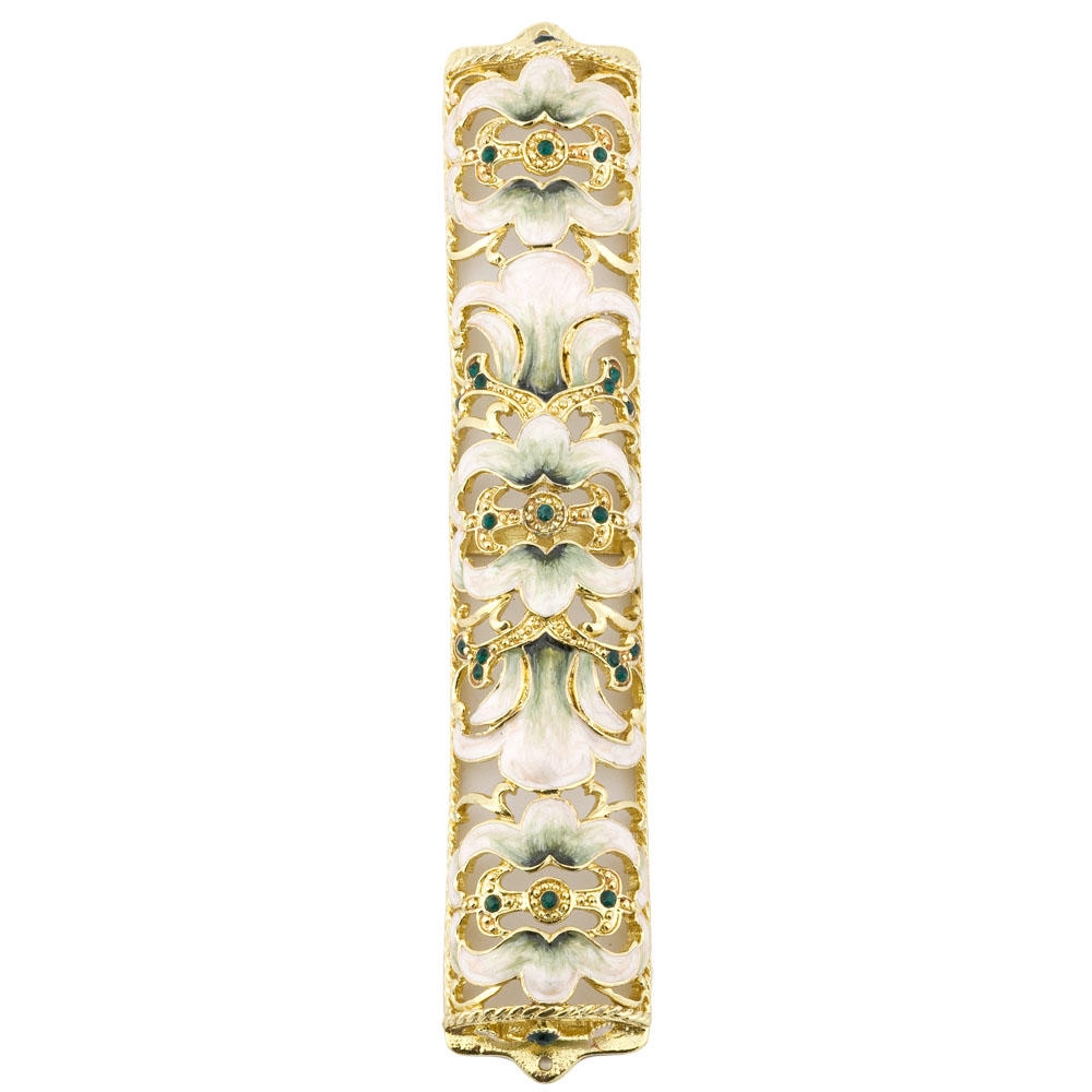  Enameled and Jeweled Mezuzah Case (green accents) - 1
