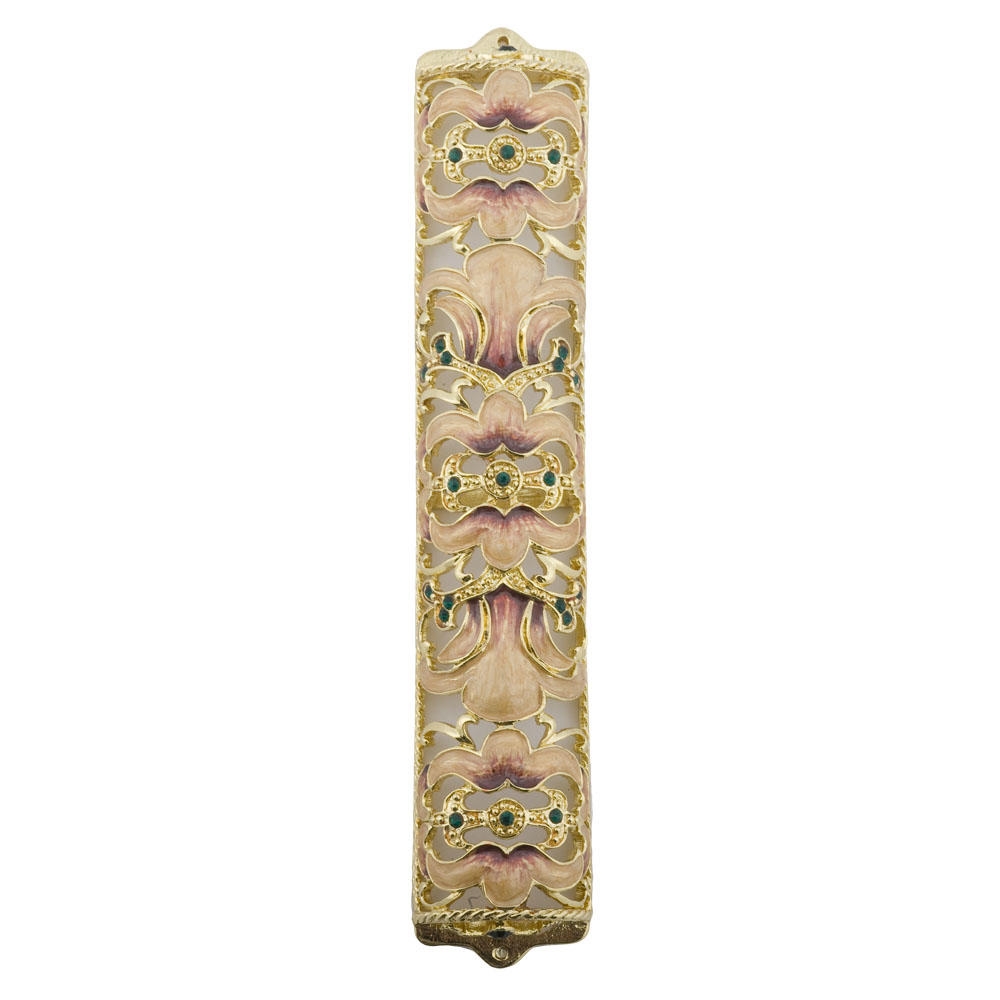 Enameled and Jeweled Mezuzah Case (maroon accents) - 1