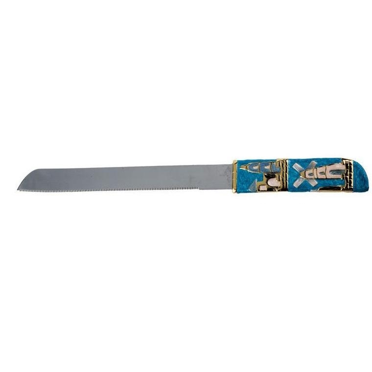  Enameled and Jeweled Pewter Challah Knife - 1