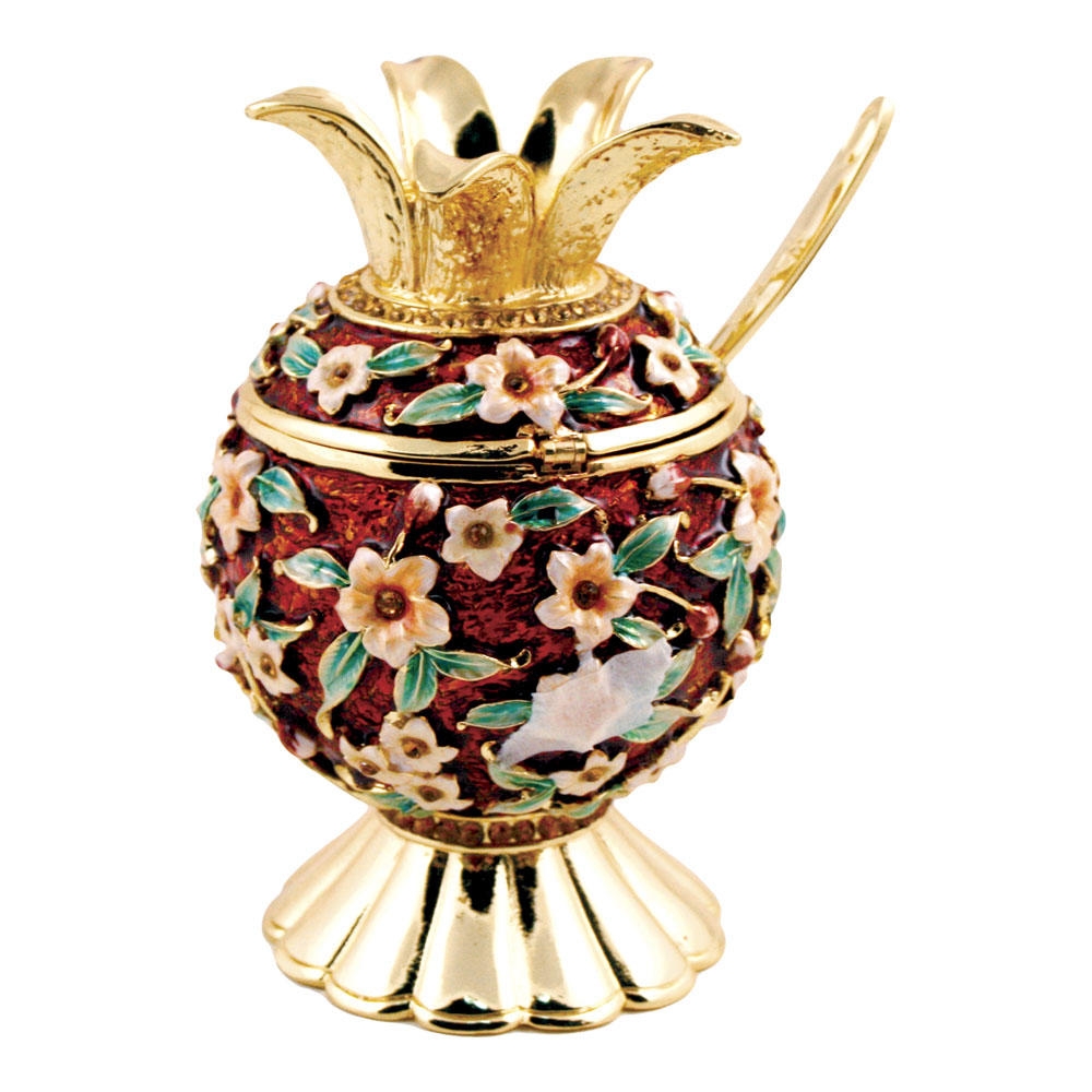  Enameled and Jeweled Pomegranate Honey Dish - Brown - 1