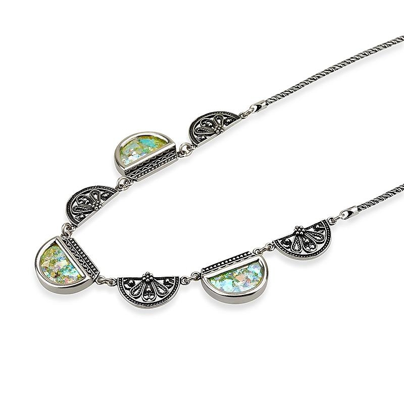 Enchanting Roman Glass and Silver Fashion Necklace - 1