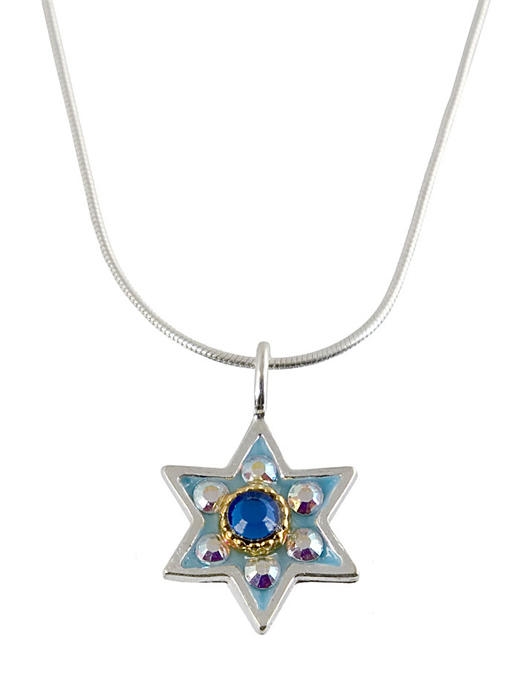 Ester Shahaf Silver Star of David Necklace - Turquoise and Blue - 1