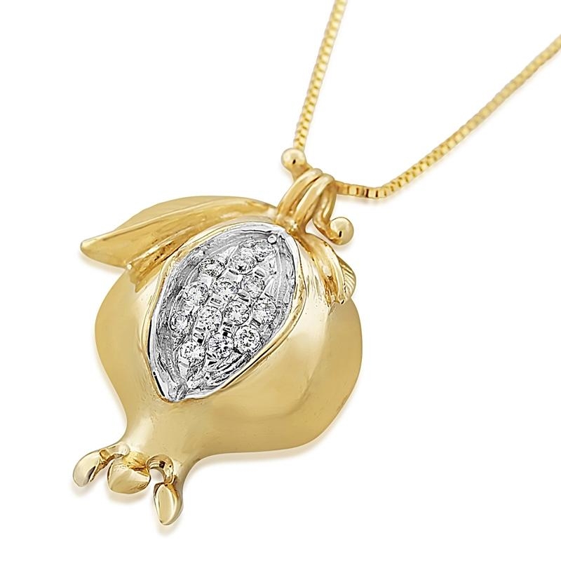 Exclusive 14K Gold and Diamonds Pomegranate Pendant - 1