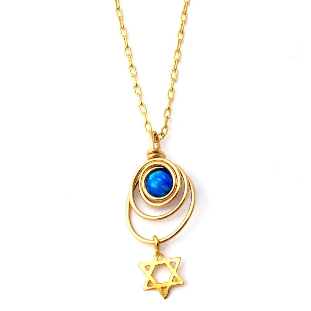 Gold Filled and Blue Opal Little Star of David Necklace - 2