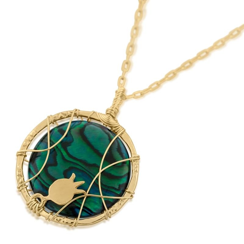 Gold Filled Wire Pomegranate Necklace with Emerald Green Swarovski Crystal - 1
