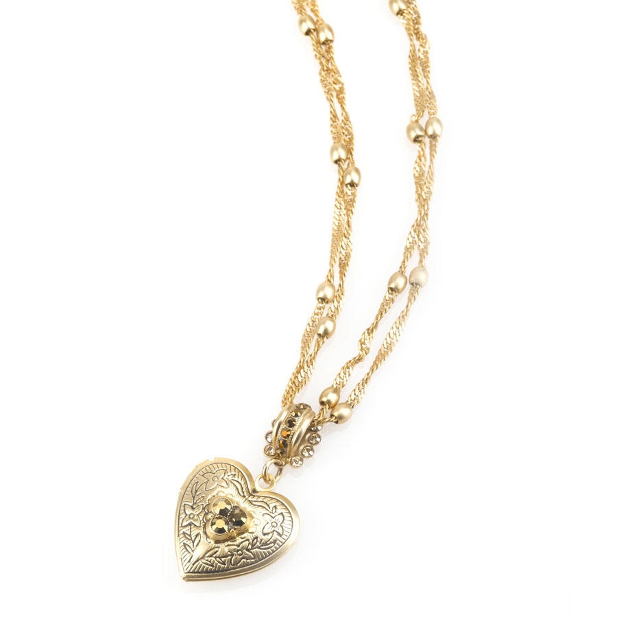 Illumination: 24K Gold Plated Heart Locket Necklace with Gems by AMARO - 1