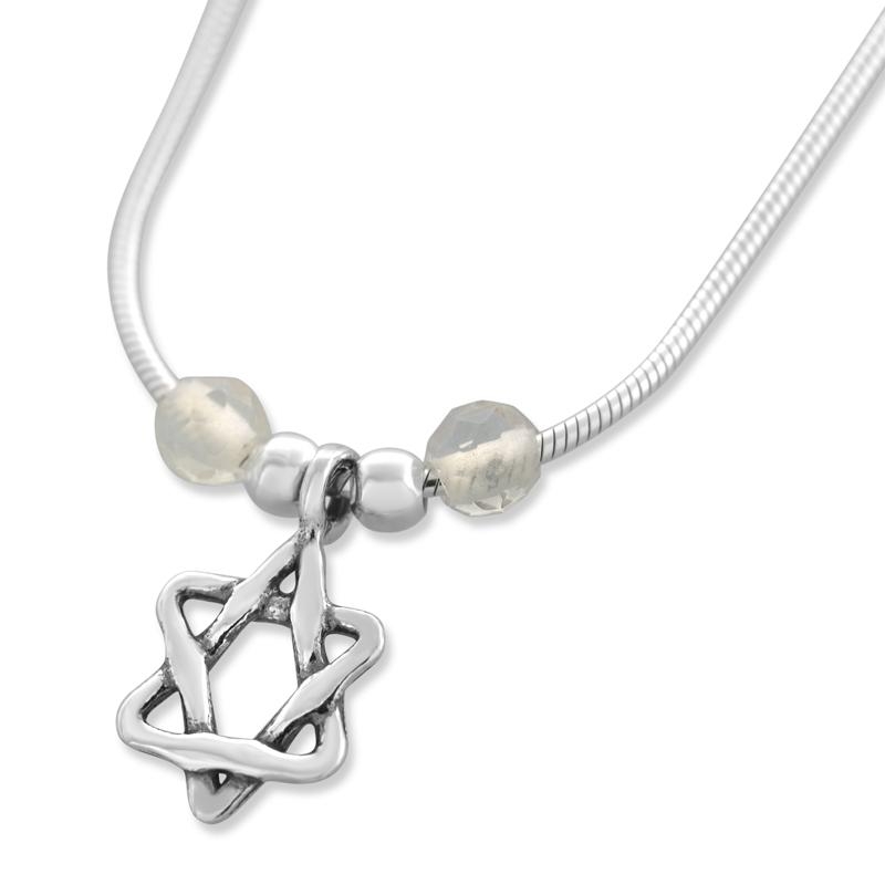 Interlocked Silver Star of David Necklace with Gemstones - 1
